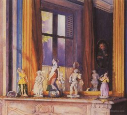 Porcelain Figurines on a Stone Shelf