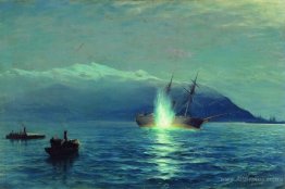 Sinking the Turkish steamer 'Intibach' by boats of ship 'Grand