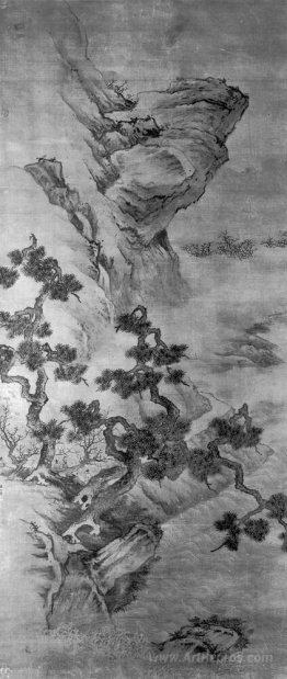 Landscape with a Precipitous River-bank with Gnarled Pines and T