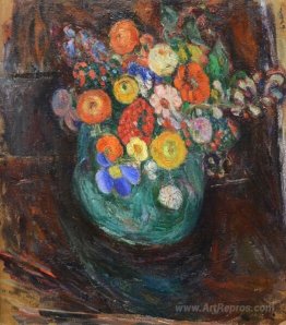 Still Life with Green Vase and Flowers