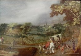 A Summer Village Landscape with Horse