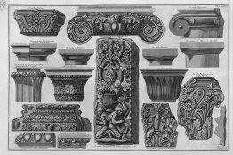 Several capitals and a bas-relief (Farnese Gardens, Villa Barber