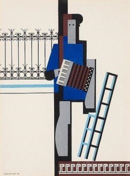 Musician with accordion/Blue bar