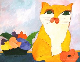 Yellow Cat and Flowers