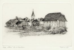 etching: View on the village of Ollon, seen from the road to Ver