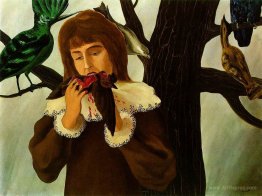 Young girl eating a bird (The pleasure)