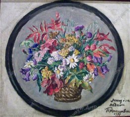 Still Life. Autumn flowers in a basket. Study for the tray.