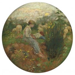 Shepherd children with flock