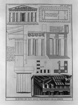 Plan, elevation and details of Doric temples in Greece (from Le