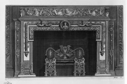 Fireplace that has a second floor on the frieze of putti cavalca