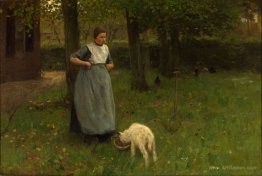 Woman from Laren with lamb