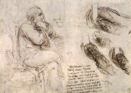 A seated man, and studies and notes on the movement of water