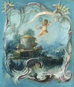 The Enchanted Home A Pastoral Landscape Surmounted by Cupid