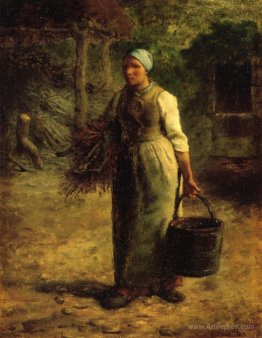 Woman Carrying Firewood and a Pail