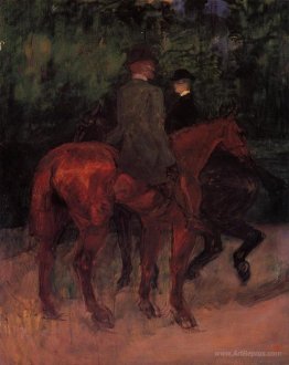 Man and Woman Riding through the Woods