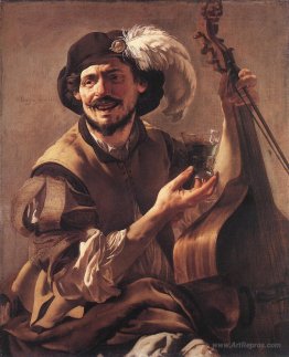 A Laughing Bravo with a Bass Viol and a Glass