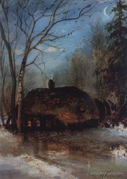 Spring landscape with cottage