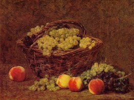 Basket of White Grapes and Peaches