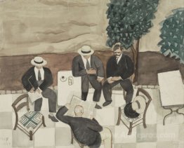 Four men at a cafe