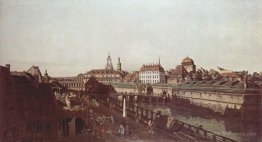 View of Dresden, the Dresden fortifications, moat with a bridge