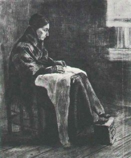 Woman with Shawl, Sewing