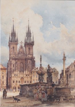 View of the Old Town Square with the Church in Prague They