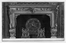 Fireplace: frieze of scrolls and sea horses with central mask, a