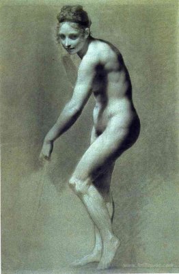 Drawing of Female Nude with charcoal and chalk