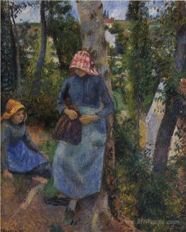 Two Young Peasants Chatting under the Trees