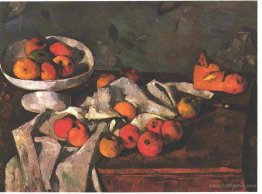 Still life with a fruit dish and apples