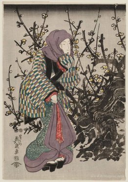 Woman by Plum Tree at Night