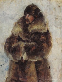 A. I. Surikov with fur coat. Study to "Taking the snow town".