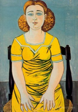 Portrait of seated blonde woman