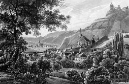 The town Traben Trarbach and the Grevenburg on the Moselle River