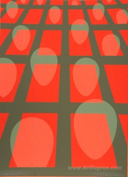 Untitled - Faces in a Grid (Red)