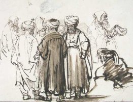 Men in oriental dress and two studies of a beggar in the half fi