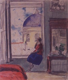 Interior. The female figure at the window (in studio)