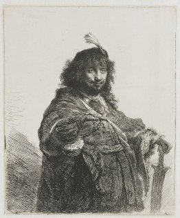 Self-portrait with plumed cap and lowered sabre