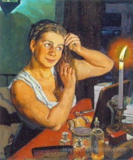 Night time. Portrait of the artist's wife Klavdiya Yuon