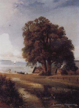 Landscape with a farm near Lake