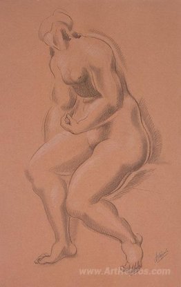 Seated Female Nude with Left Hand on Right Leg