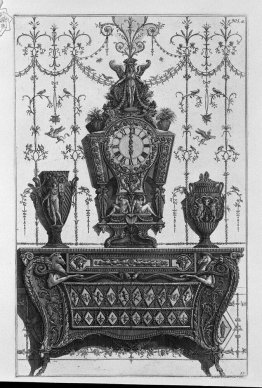 Chest of drawers with patterns of diamonds, on a clock and two d