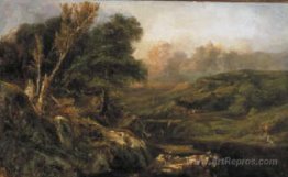 Mountain Landscape with fisherman