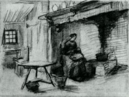 Interior with Peasant Woman Sitting near the Fireplace