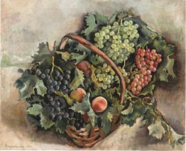 Basket with grapes and peaches 