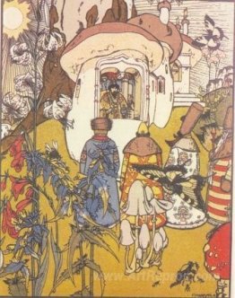 Illustration to the fairy tale 'The War of mushrooms'