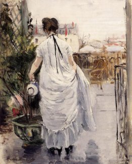 Young Woman Watering a Shrub