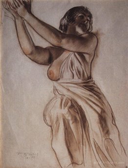 Woman standing with arms raised