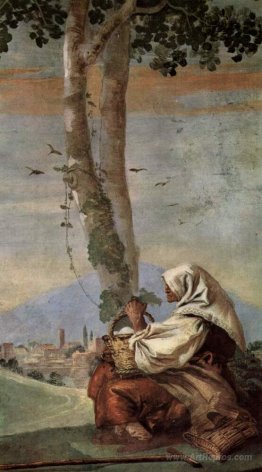 Landscape with sitting farmer