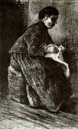 Woman Sitting on a Basket, Sewing